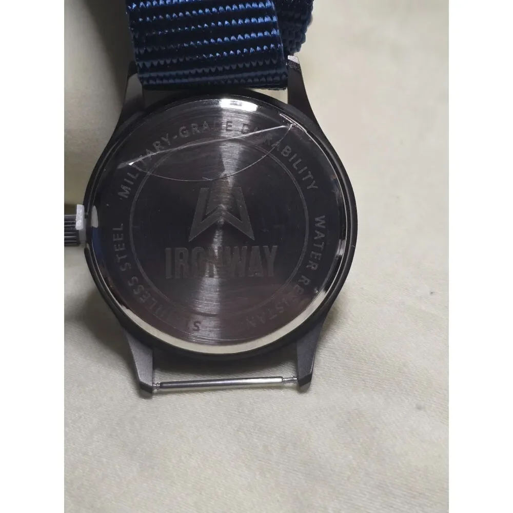 Ironway Military Field Watch Blue Dial Day Date Quartz Blue NATO Strap Box - US